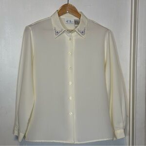 Vintage Cricket Lane Cream Button-Up Blouse Size 14